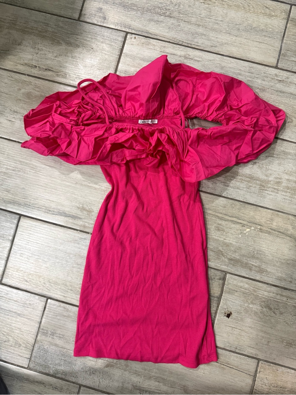 Zara Hot Pink Ruffled Off-Shoulder Kids Dress